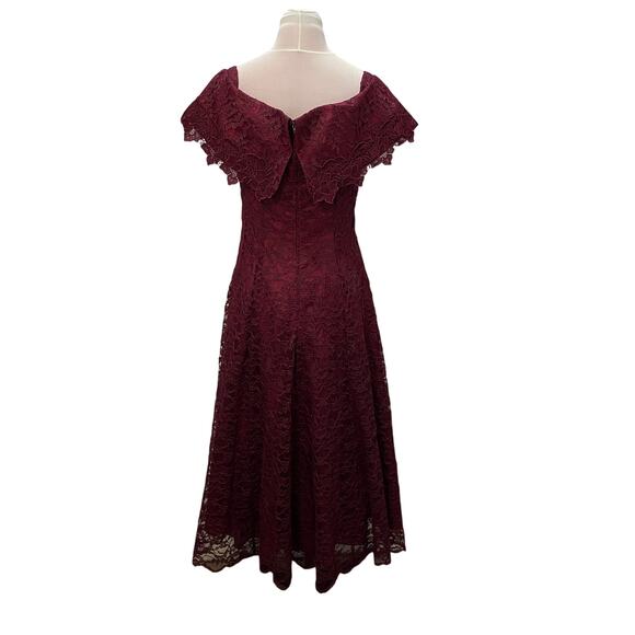VINTAGE 90s CACHET Burgundy Lace Midi Dress 12 Whimsygoth Romantic Fairytale - Picture 9 of 11
